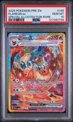 2025 Pokemon TCG-Scarlet & Violet Prismatic Evolutions Flareon EX 146/131 PSA 10 - Image 1