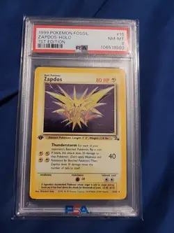 1999 Pokemon Fossil 1st Edition Zapdos PSA 8 #15/62 Rare Holo - Image 1