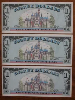Lot of 3 Disney One Dollar Bills Series 1989 Mickey Mouse Castle 1 - Image 2