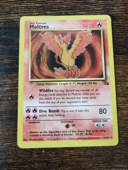 Pokemon Fossil Moltres 27/62 Non Holo Rare LP - Image 1