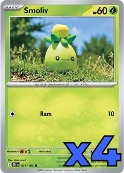 4x Smoliv 021/182 Sv10: Destined Rivals PLAYSET x4 - Pokemon TCG - NM - Image 1