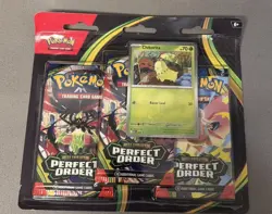 Pokemon Mega Evolution Perfect Order 3-Pack Blister (Chikorita Promo) - IN HAND - Image 1