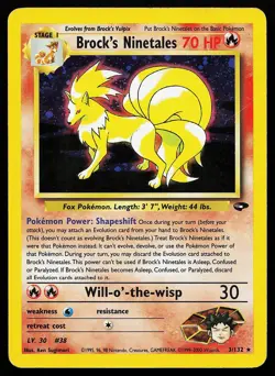 Brock's Ninetales 3/132 Unlimited Holo Rare Gym Challenge Pokemon Card - Image 1