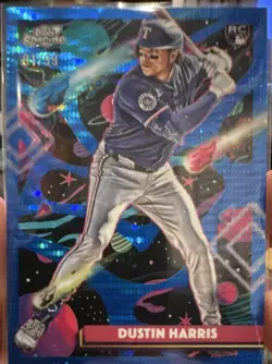 Topps 2025 Cosmic Chrome Blue Moon Refractor Dustin Harris Rangers #137 /99 RC - Image 1