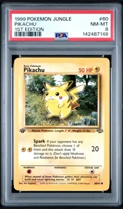 1999 PIKACHU #60 (1ST EDITION) POKEMON JUNGLE. PSA 8 - Image 1