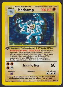 Pokemon Machamp 8/102 1st Edition Holo 1999-2000 4th Print Base Set - Image 1