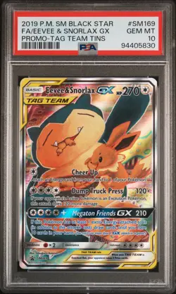 2019 POKEMON SM BLACK STAR PROMO #SM169 FULL ART/EEVEE & SNORLAX GX PSA 10 - Image 1