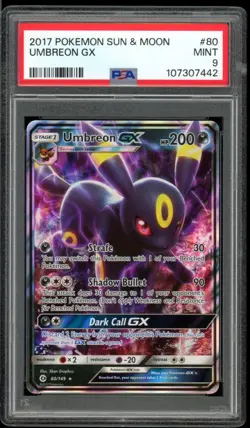 2017 Pokemon Sun & Moon #80 Umbreon GX PSA 9 Mint - Image 1