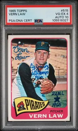 1965 Topps - Vern Law #515 ~~~AUTOGRAPHED!!!~~~ ON-CARD! INSCRIBED! - Image 1