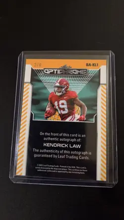 2025 Leaf Optichrome KENDRICK LAW Green Auto/ 6 Kentucky Wildcats - Image 2