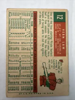 1959 Topps #12 Vernon Law Autographed Signed Card Pittsburgh Pirates - Image 2