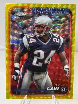 2024 Topps Chrome - Ty Law #123 Yellow Wave Refractor /75 Patriots - Image 1