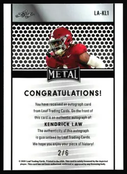 2024 Leaf Metal Black Shimmer 2/6 Kendrick Law Auto #LA-KL1 SB6 - Image 2
