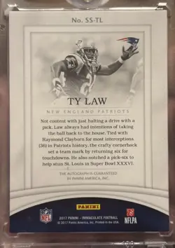 2017 Panini Immaculate Collection - Immaculate Shadowbox Sig. Ty Law #SS-TL /49 - Image 2