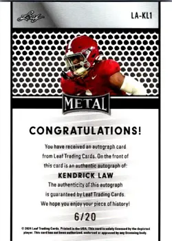 2024 Leaf Collective - Leaf Auto Blue #LA-KL1 Kendrick Law #/20 - Image 2