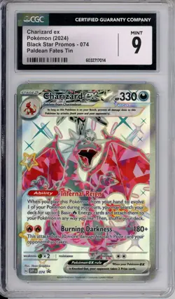 Charizard ex 2024 Pokemon Black Star Promo SVP 074 Paldean Fates Tin CGC 9 - Image 1