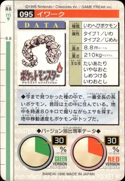 Onix Carddass 1996 Vintage Pokemon Pocket Monsters Vending Card B46 HP - Image 2