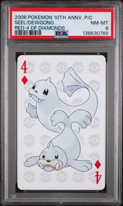 2006 POKEMON CENTER 10TH ANNIVERSARY PLAYING CARDS RED DECK DEWGONG/SEEL PSA 8 - Image 1
