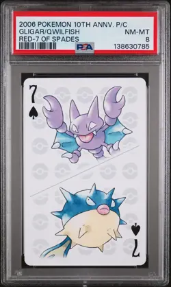POKEMON CENTER 10TH ANNIVERSARY PLAYING CARDS RED DECK GLIGAR/QWILFISH PSA 8 - Image 1