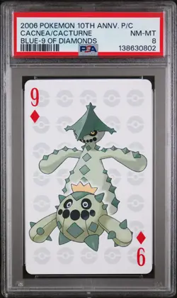 POKEMON CENTER 10TH ANNIVERSARY PLAYING CARDS BLUE DECK CACNEA/CACTURNE PSA 8 - Image 1