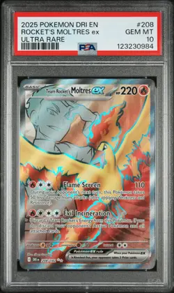 2025 POKEMON DRI EN-DESTINED RIVALS ULTRA RARE TEAM ROCKET'S MOLTRES EX PSA 10 - Image 1