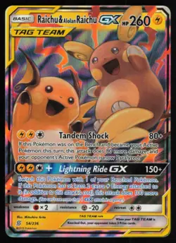 2019 SUN & MOON - UNIFIED MINDS RAICHU & ALOLAN RAICHU-GX BASIC/RARE HOLO GX #54 - Image 1