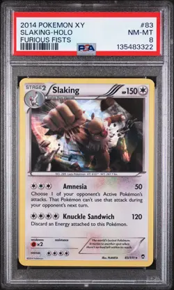 2014 POKEMON XY FURIOUS FISTS #83 SLAKING-HOLO PSA 8 - Image 1