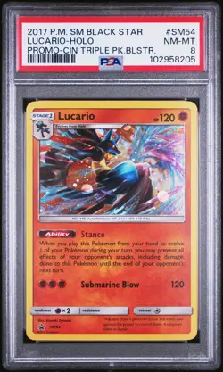 2017 POKEMON SM BLACK STAR PROMO #SM54 LUCARIO-HOLO PSA 8 - Image 1