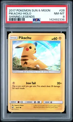 2017 POKEMON SUN & MOON SHINING LEGENDS #28 PIKACHU-HOLO PSA 8 - Image 1