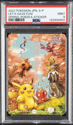 2021 POKEMON JAPANESE S PROMO STICKER LET'S HAVE FUN! SPRING, POKEKA PSA 9 - Image 1