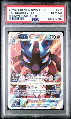 2023 POKEMON SWSH BLACK STAR PROMO #291 FULL ART/LUCARIO VSTAR PSA 10 - Image 1