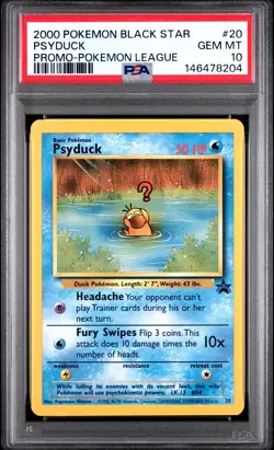 2000 POKEMON PROMO BLACK STAR POKEMON LEAGUE #20 PSYDUCK PSA 10 - Image 1
