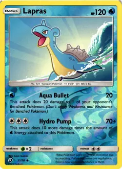 Pokemon TCG Lapras 21/70 Reverse Holo Uncommon Sun & Moon Dragon Majesty VLP - Image 1