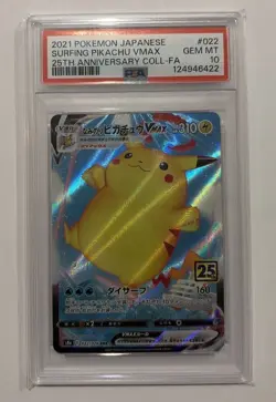 2021 POKEMON JPN 25TH ANNIV COLLECTION FULL ART/SURFING PIKACHU VMAX PSA 10 - Image 1