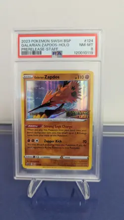 PSA 8 Staff Stamp Prerelease Swsh124 Promo Galarian Zapdos Holo Evolving Skies - Image 1