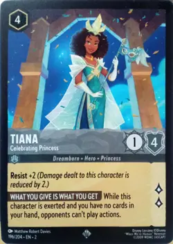 196/204 TIANA CELEBRATING PRINCESS FLOODBORN SUPER RARE DISNEY LORCANA CARD - Image 1