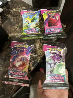 Fusion Strike Sealed Sleeved Pokemon Booster Card Artset Art Set - 4 Total Packs - Image 1