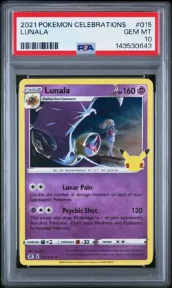 2021 POKEMON CELEBRATIONS #015 LUNALA PSA 10 Gem Mint - Image 1