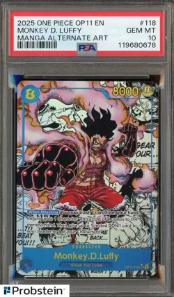 2025 One Piece OP11 EN Monkey D Luffy Manga Alternate Art #118 PSA 10 - Image 1