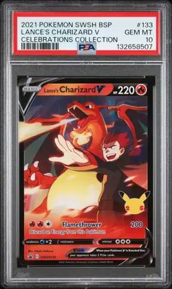 2021 POKEMON SWSH BLACK STAR PROMO #133 LANCE'S CHARIZARD V PSA 10 - Image 1