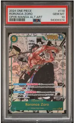 Roronoa Zoro OP06-118 Manga English Alternate Art Foil PSA 10 One Piece CCG - Image 1
