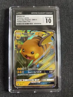 Pokemon 2019 Hidden Fates Tin Raichu GX SM213 Black Star Promo CGC 10 Gem Mint - Image 1