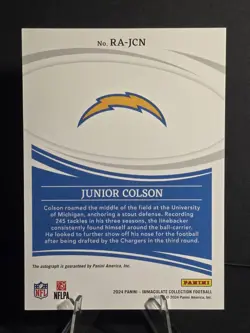 2024 Panini Immaculate Collection #RA-JCN Junior Colson Rookie Autos Gold #15/49 - Image 2