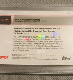 Max Verstappen PSA 10 GEM MT 2021 Topps Now F1 Formula 1 #9 Red Bull 100 Starts - Image 3
