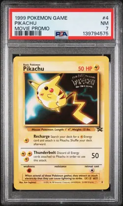 Pikachu # 4 WB Movie WOTC Black Star PROMO Pokemon Card PSA 7 - Image 1