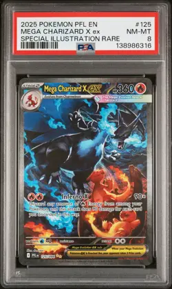 2025 POKEMON PFL EN-PHANTASMAL FLAMES #125 MEGA CHARIZARD X EX PSA 8 - Image 1