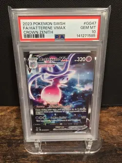 PSA 10 2023 POKEMON SWORD AND SHIELD CROWN ZENITH FULL ART/HATTERENE VMAX GG47 - Image 1