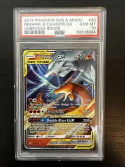 🔥 2019 Pokemon Unbroken Bonds – Reshiram & Charizard GX 20/214 – PSA 10 🔥 - Image 2