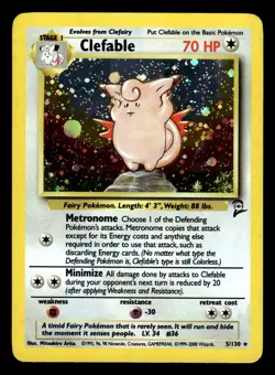 Clefable 5/130 Holo Rare Base Set 2 Pokemon Card - Image 1