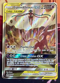 Pokemon TCG Espeon & Deoxys GX SM240 Black Star Promo Full Art Holo Card NM - Image 1